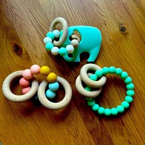 3 wooden/silcone baby toys